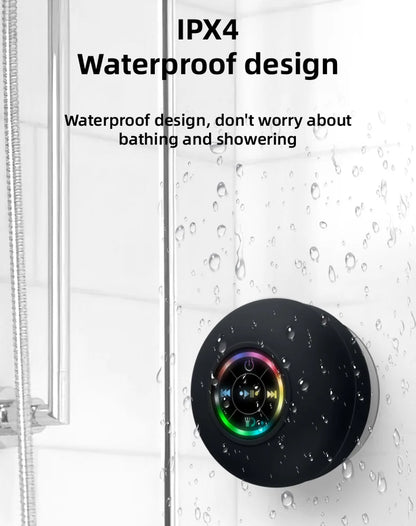 Altavoz Bluetooth Portátil Impermeable para Ducha - Con Succión y Luces LED, Subwoofer Estéreo 3D