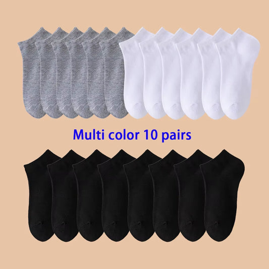 10 Pairs of Men'S/Women'S Boat Socks, Plain Color, anti Odor, Summer Ankle Socks, Casual and Breathable Low Waisted Socks