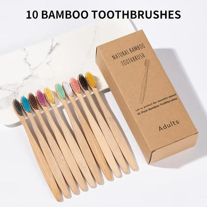 10 Cepillos de Dientes de Bambú Ecológicos - Reutilizables y Suaves